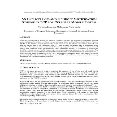 AN EXPLICIT LOSS AND HANDOFF NOTIFICATION SCHEME IN TCP FOR CELLULAR MOBILE S...