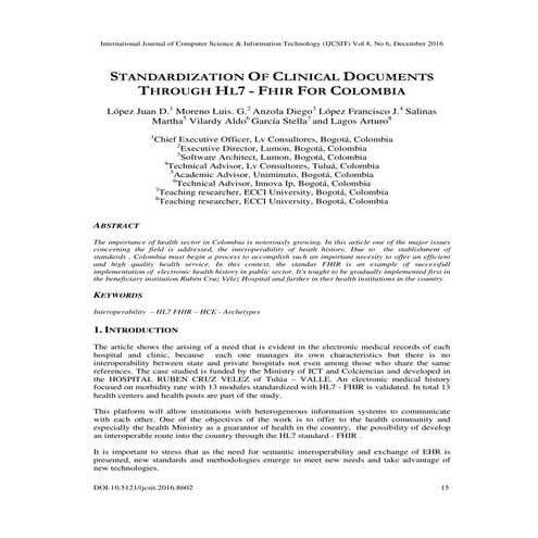 STANDARDIZATION OF CLINICAL DOCUMENTS THROUGH HL7 - FHIR FOR COLOMBIA