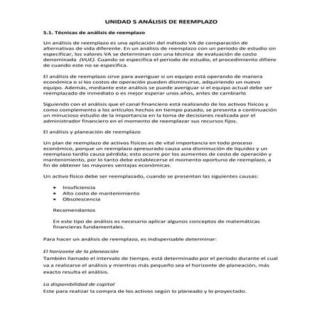 U5 ANÁLISIS DE REEMPLAZO