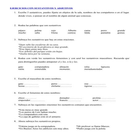 Actividades de sustantivos