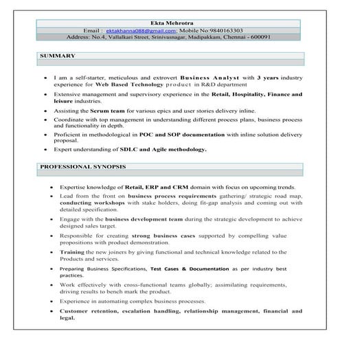Ekta Mehrotra_CV_Business Analyst 3 yrs Exp