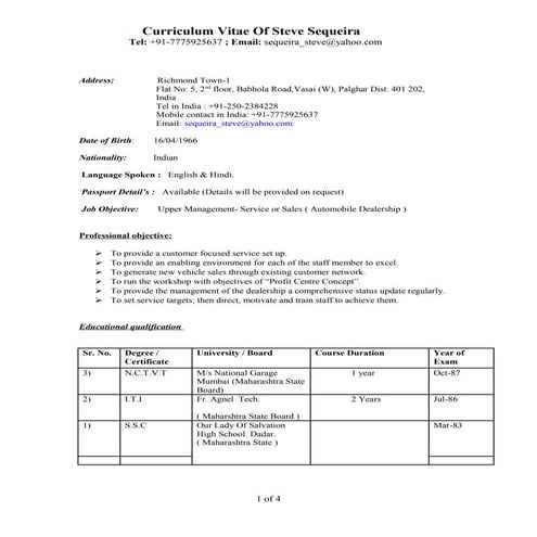Resume of Steve Sequeira