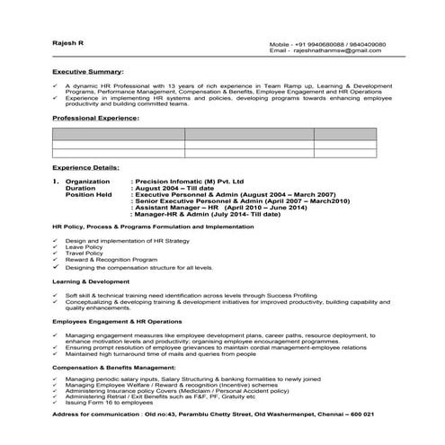 Rajesh HR resume