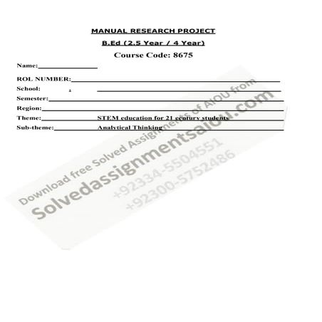 AIOU B.Ed 4 Years Code 8675 Research Project Solved Sample Spring 2026 ...
