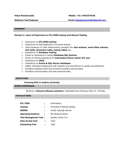Data warehouse master test plan | DOC