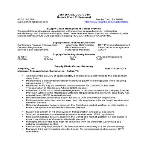 John D'Aloia.Supply Chain Professional