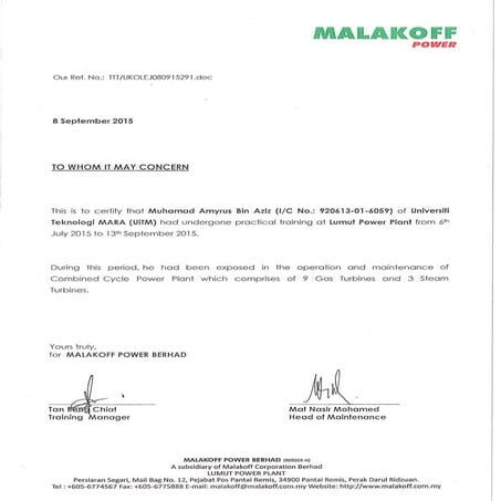 Malakoff Reference Letter