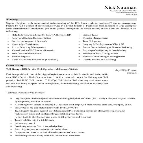 Resume - Desktop Support Engineer