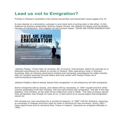 Lead us not to Emigration