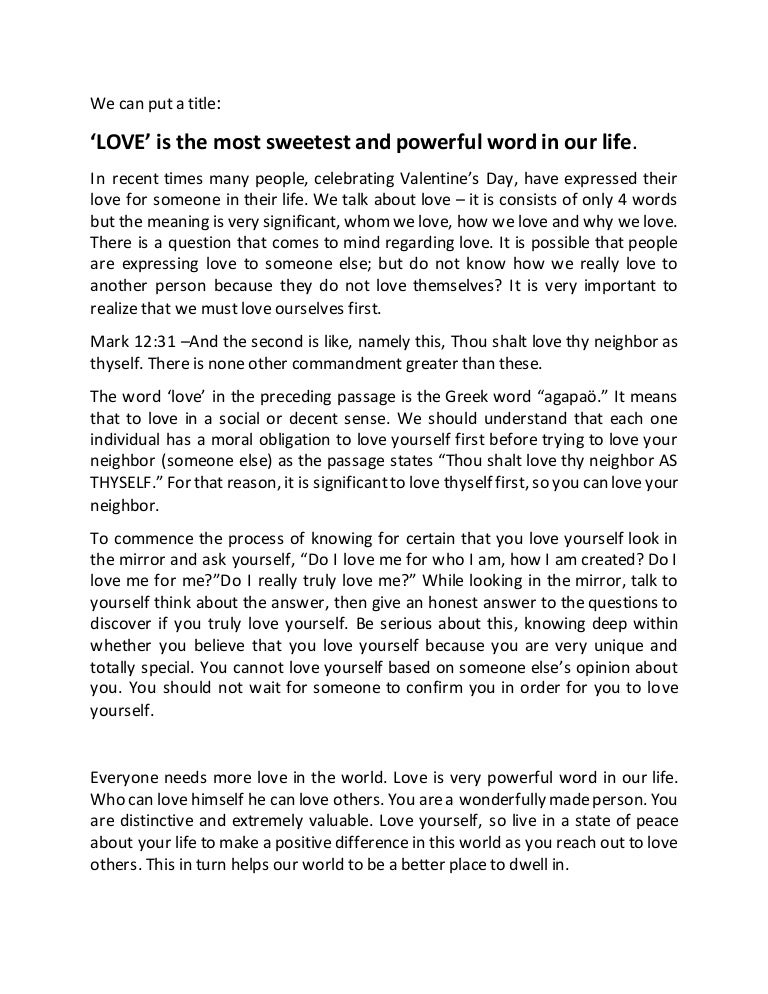 2015 Love Yourself First Draft