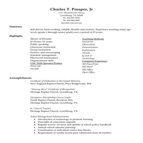 Charles Prosper, Jr Resume 1 | PDF