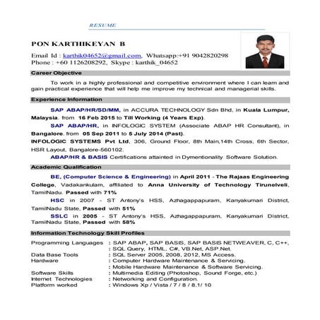 ABAP EXP RESUME MALAYSIA 20072016