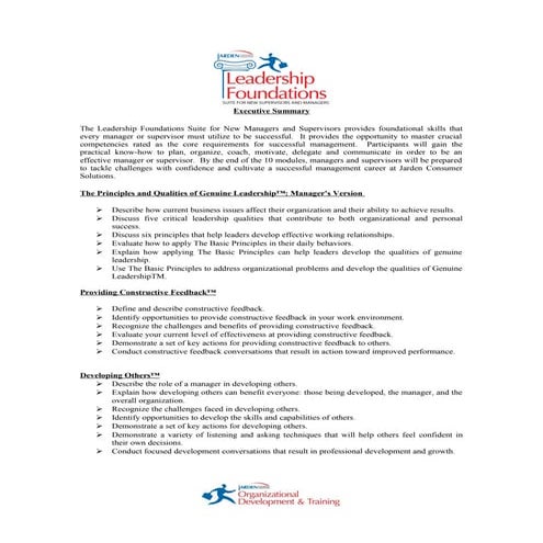 Executive Summary - Leadership Foundations