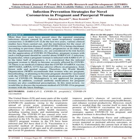 Infection Prevention Strategies for Novel Coronavirus in Pregnant and Puerper...