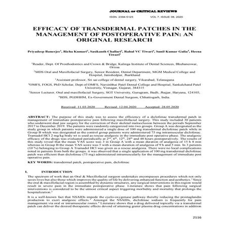 EFFICACY OF TRANSDERMAL PATCHES IN THE MANAGEMENT OF POSTOPERATIVE PAIN ...