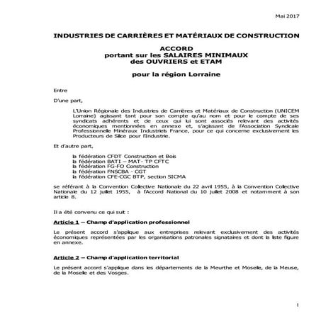 idcc 87 Salaires des ouvriers et ETAM dans l'industrie de carrière de la régi...