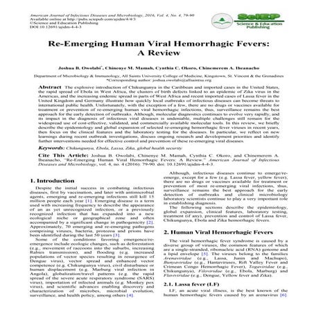 Re-Emerging Human Viral Hemorrhagic Fevers