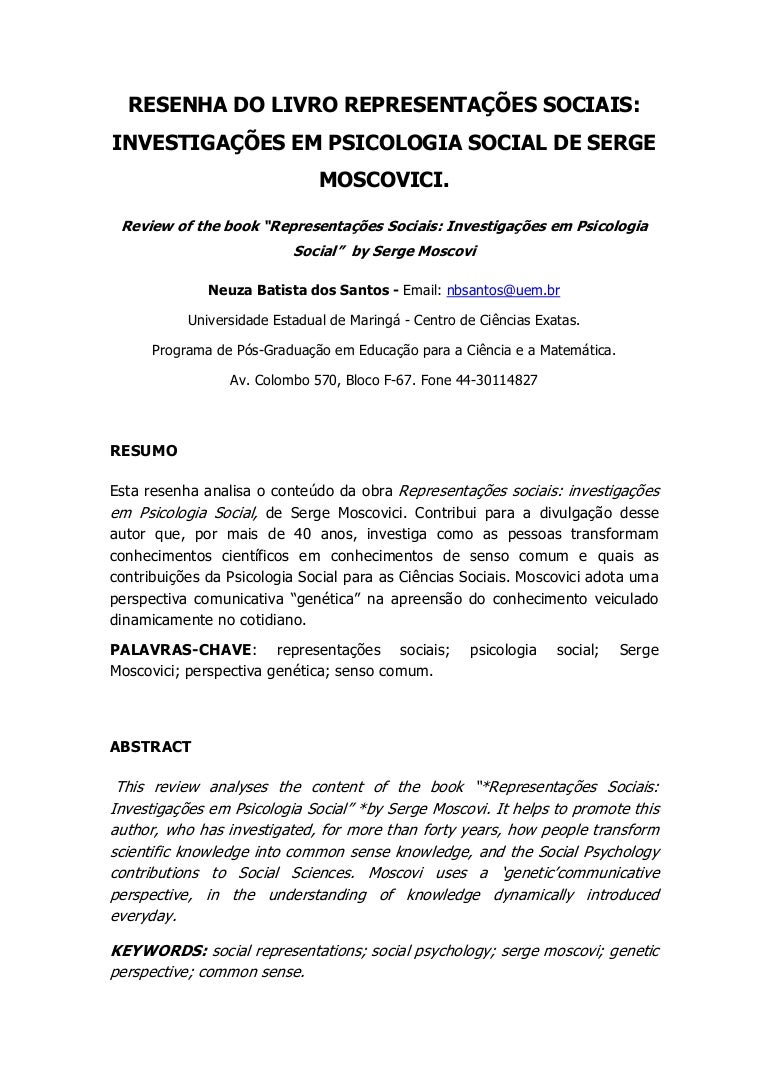 Para Moscovici As Representações Sociais Se Dividem Em Dois Mecanismos