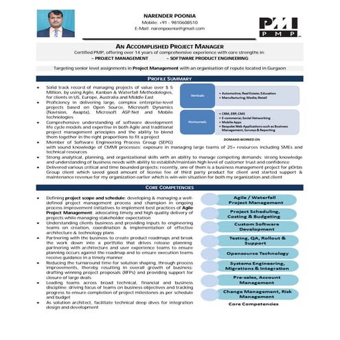 PM - Narender Poonia Resume
