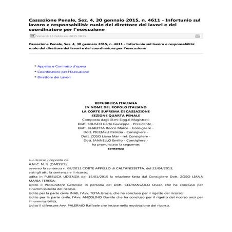 87   2015   infortunio sul lavoro e responsabilità ruolo del direttore dei la...