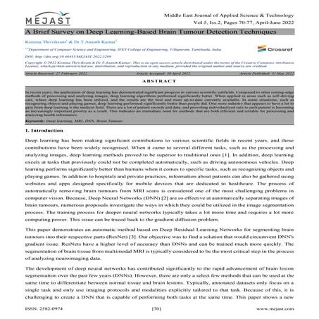 A Brief Survey on Deep Learning-Based Brain Tumour Detection Techniques 