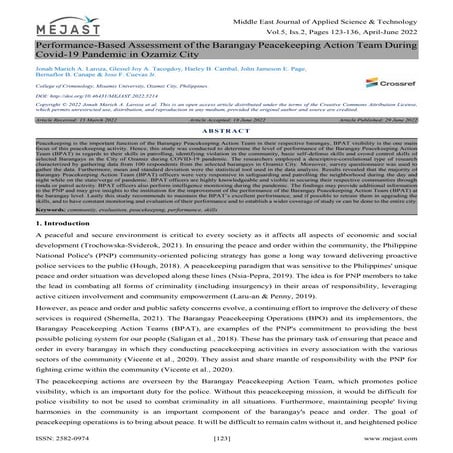 Performance-Based Assessment of the Barangay Peacekeeping Action Team During ...