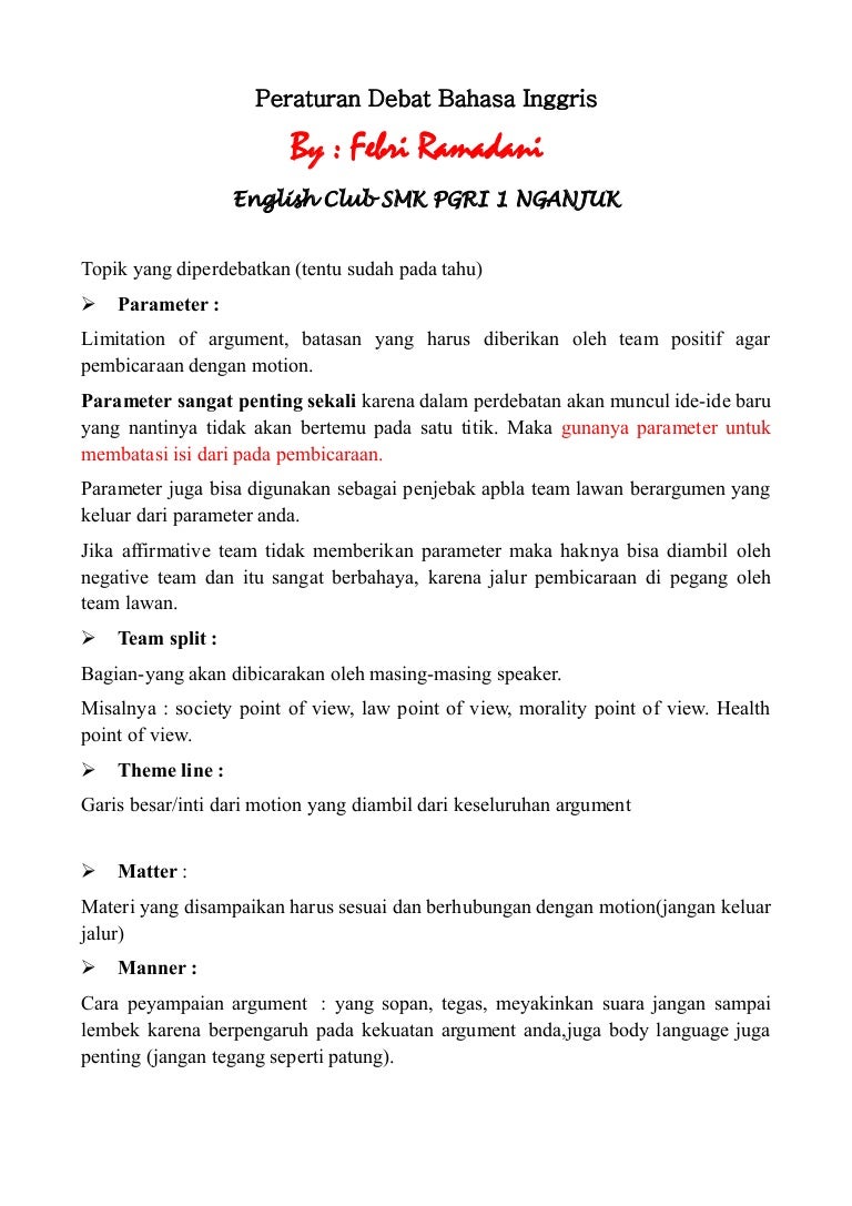 87279463 Materi Debat Bahasa Inggris Sma Smk