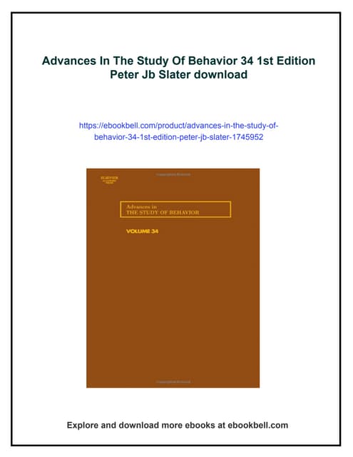Advances In The Study Of Behavior 34 1st Edition Peter Jb Slater