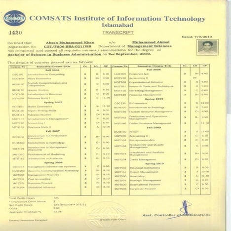 BBA Degree and Transcript
