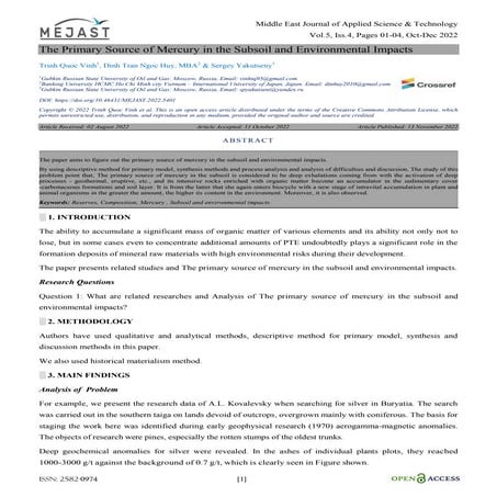 The Primary Source of Mercury in the Subsoil and Environmental Impacts 