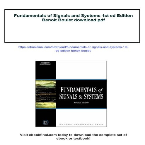 Fundamentals of Signals and Systems 1st ed Edition Benoit Boulet | PDF