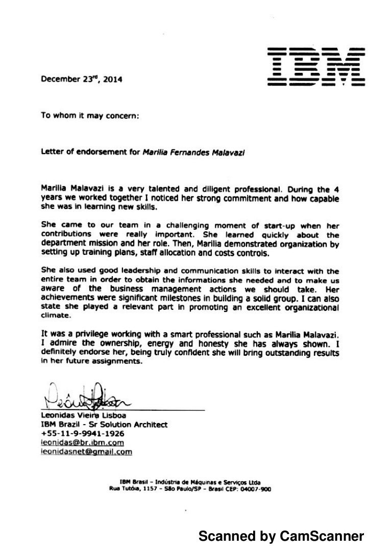 Letters of endersement IBM