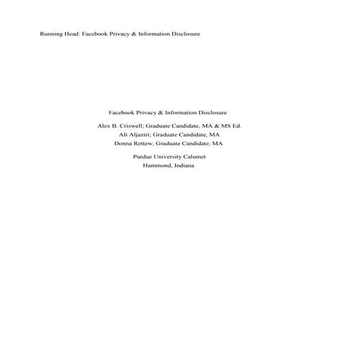 Facebook Privacy & Information Disclosure - Research Study