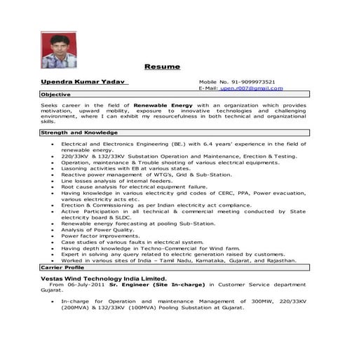 Graduate Electrical Engineer having 6.6 Years exprience in renewable energy &...
