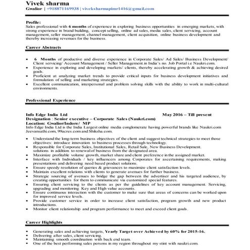 Vivek sharma resume