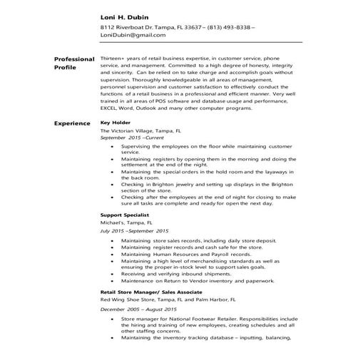 Loni Dubin resume 2016 with references