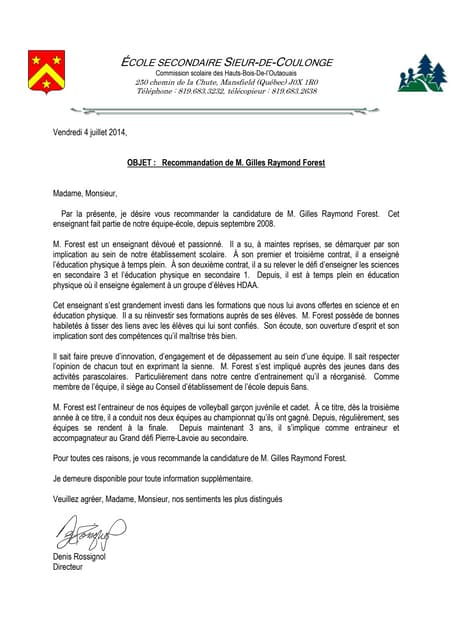 Lettre De Recommandation