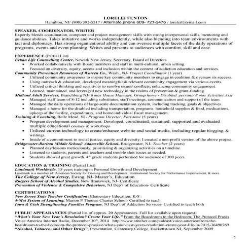 2015 Resume Project Cordinator