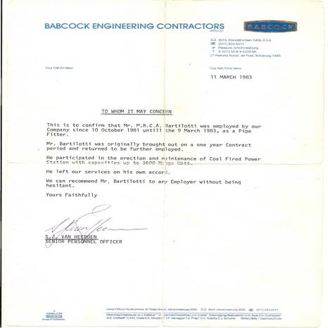 Recommendation Letter from BABCOCK ENGINEERING CONTRACTORS