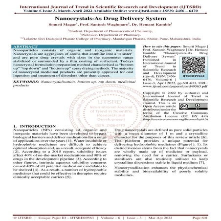 Nanocrystals As Drug Delivery System