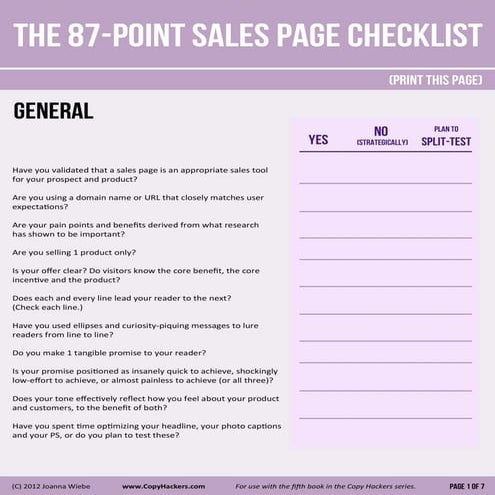 87 point sales page checklist | PDF