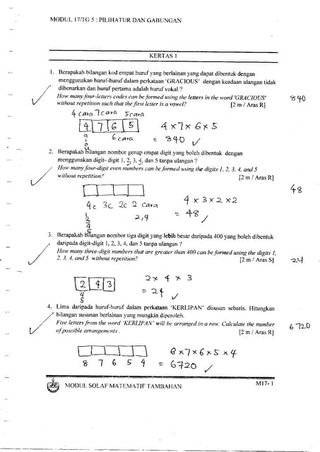 Pilihaturan dan gabungan Matematik Tambahan