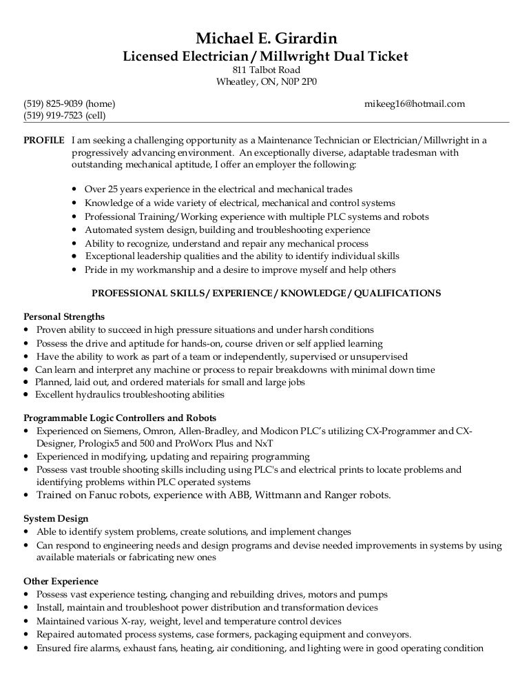 millwright resumes