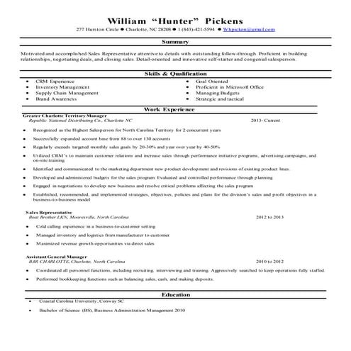 Hunter Pickens Resume 2016