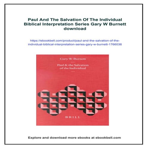Paul And The Salvation Of The Individual Biblical Interpretation Series ...