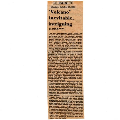 Under the Volcano film review_The Delaware Gazette_Rollins_1984