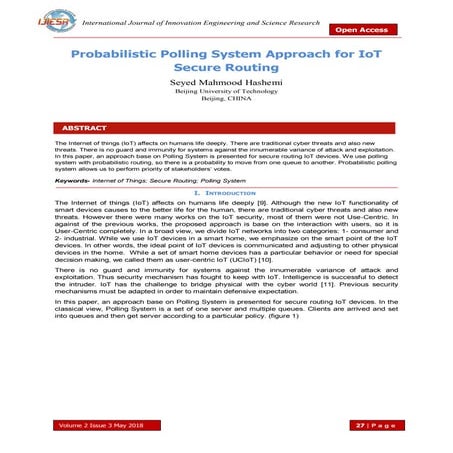 Probabilistic Polling System Approach for IoT Secure Routing