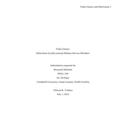 Video Games: Motivation...