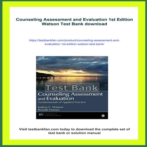 Counseling Assessment and Evaluation 1st Edition Watson Test Bank | PDF