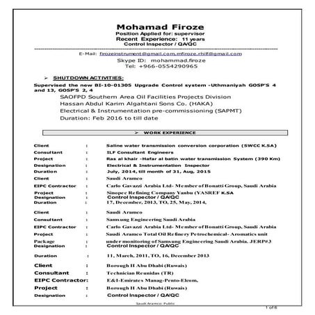 CV Instrument Control Inspector  QAQC 